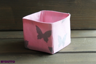 Látkový košík - růžový - šedivý motýlci